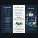 Navy Royal Blue Blush Pink Floral Tri-fold Program<br><div class="desc">Dark navy blue floral Tri Fold wedding program card featuring elegant bouquet of navy blue,  royal blue ,  white ,  blush rose and sage green eucalyptus leaves. Please contact me for any help in customisation or if you need any other product with this design.</div>
