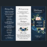 Navy Royal Blue Blush Pink Floral Tri-fold Program<br><div class="desc">Dark navy blue floral Tri Fold wedding program card featuring elegant bouquet of navy blue,  royal blue ,  white ,  blush rose and sage green eucalyptus leaves. Please contact me for any help in customisation or if you need any other product with this design.</div>