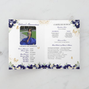 Navy Royal Blue Floral Tiara Butterfly Quinceanera Programme