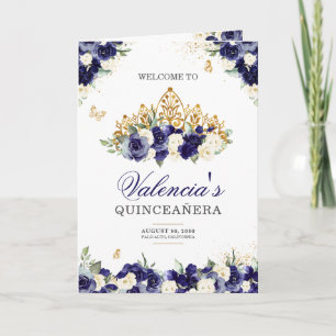 Navy Royal Blue Floral Tiara Butterfly Quinceanera Programme