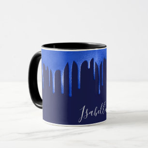 Navy royal blue glitter drips name script mug