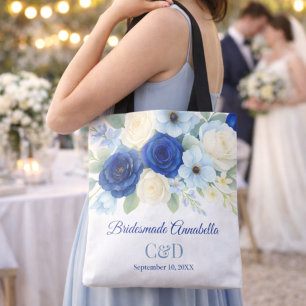 Navy Royal Bue Ivory Wedding Bridesmaid Tote Bag
