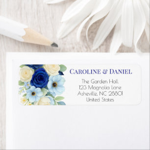 Navy Royal Bue Wedding Watercolor Ivory Flowers