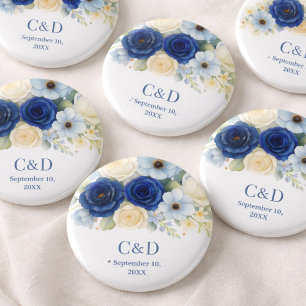 Navy Royal Bue Wedding Watercolor Ivory Flowers 3 Cm Round Badge