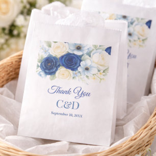 Navy Royal Bue Wedding Watercolor Ivory Flowers Favour Bags