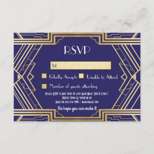 Navy RSVP Cards Vintage Gatsby Wedding Invites