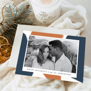 Navy & Rust Abstract Shapes Holiday Photo Card