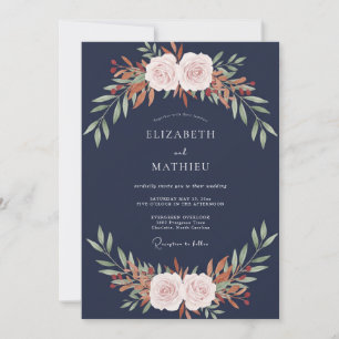 Navy Rust Blossom Wedding Invitation
