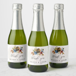 Navy Rust Boho Floral Thank You Customised Mini Sparkling Wine Label