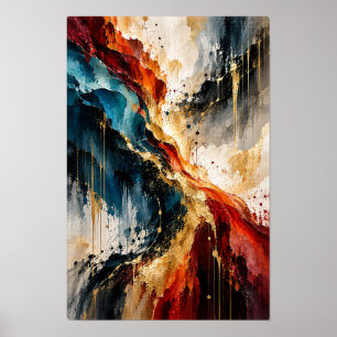 Navy Rust Gold Diagonal Flow Abstract Wall Art