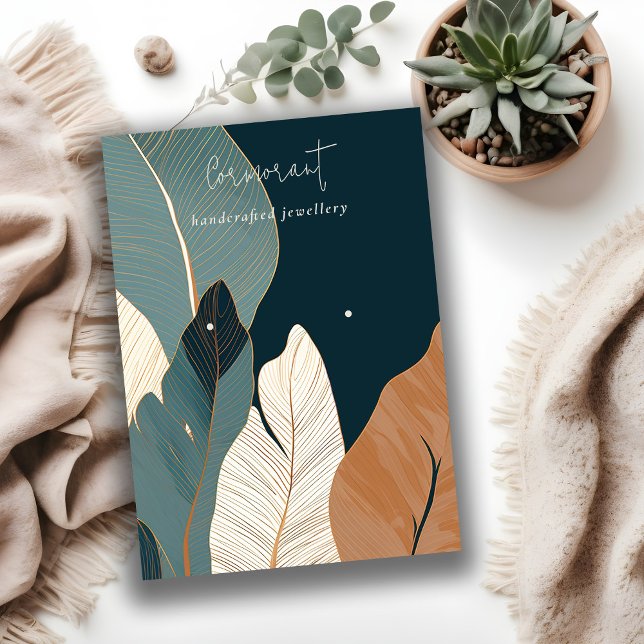 Navy Rust Gold Tropical Leafy Earring Display Business Card (Creator Uploaded)