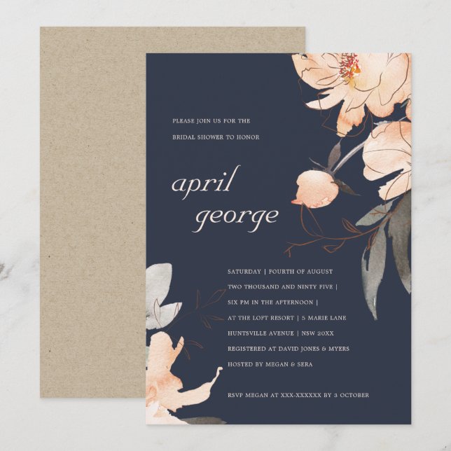 NAVY RUST TERRACOTTA FLORAL BRIDAL SHOWER INVITE (Front/Back)