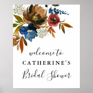 Navy & Rust Watercolor Shower Welcome Poster