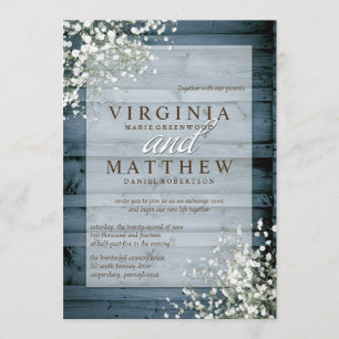 NAVY RUSTIC BABY'S BREATH WEDDING INVITATION