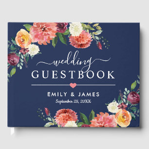 Navy Rustic Blush Burgundy Fall Floral Wedding Guest Book