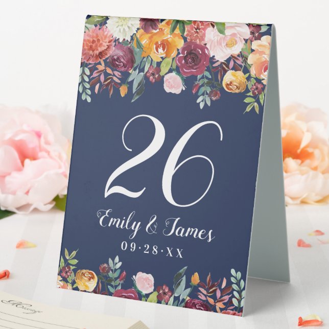 Navy Rustic Burgundy Fall Floral Wedding Monogram (In SItu (Wedding))