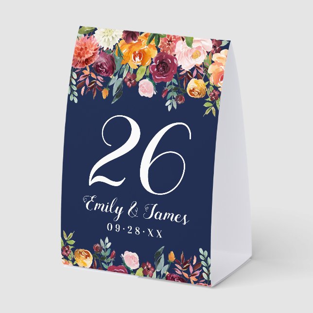 Navy Rustic Burgundy Fall Floral Wedding Monogram (Front)