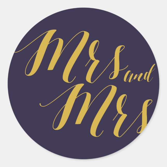 Navy Rustic Chic Lesbian Wedding Round Sticker (Front)