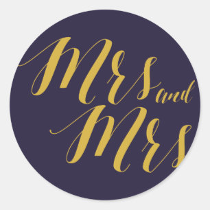 Navy Rustic Chic Lesbian Wedding Round Sticker