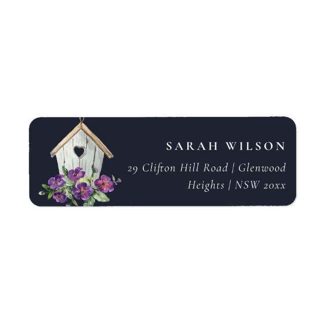 NAVY RUSTIC COUNTRY FLORAL BIRD HOUSE ADDRESS (Front)