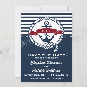 Navy Rustic Nautical Save The Date Announcement