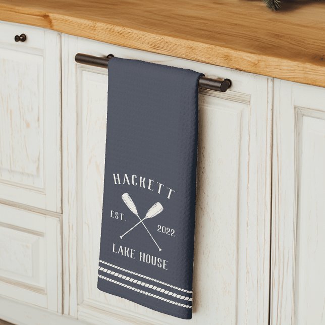 Navy Rustic Oars Personalised Lake House Tea Towel (Creator Uploaded)