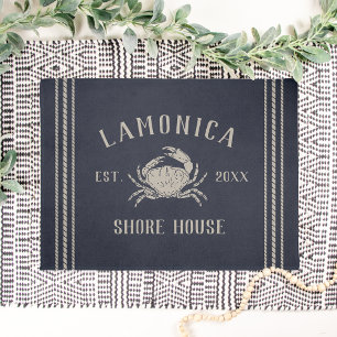 Navy Rustic Shore House Personalised Crab Doormat