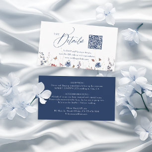 Navy Rustic Wildflower QR Code Mini Details Place Card