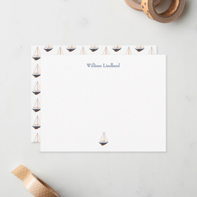 Navy Sailboat Classic Coastal Personalised Card (Front/Back In Situ)