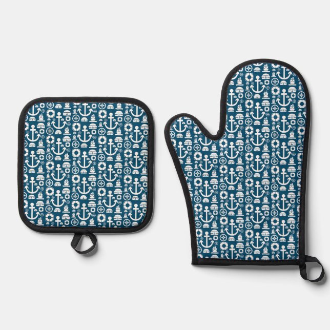 Navy sailor Element sea pattern Oven Mitt & Pot Holder Set (Front)