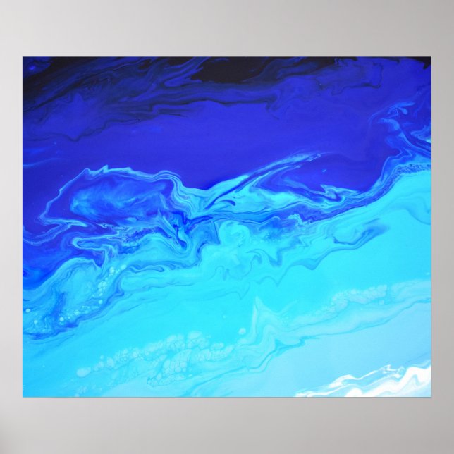 Navy Sapphire Blue Water Fluid Marble Art Abstract Poster (Front)