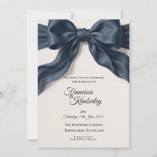 Navy Satin Bow Elegant Wedding Invitation