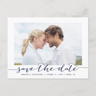 Navy Save the Date Script Frame Photo Announcement Postcard