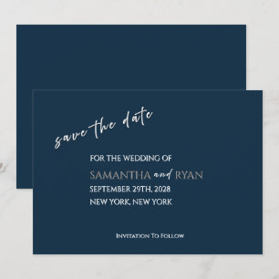 Navy Save the Date with Metallic Silver