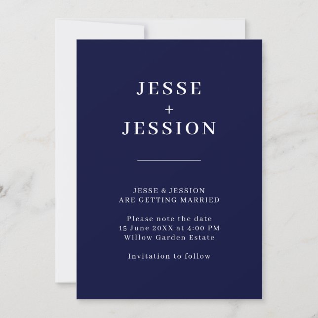 Navy Scandinavian Minimalist Wedding Design Save The Date (Front)
