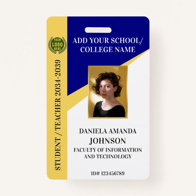 Navy School College University Student Teacher ID Badge (Front)