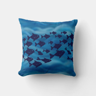 Navy School of Fish Ocean Theme Soft Waves Cushion