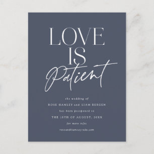 Navy Script Love Wedding Postponed Change the Date Postcard