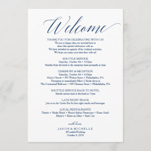 Navy Script Wedding Itinerary Welcome Letter Programme