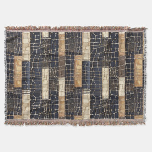 Navy Sea Blue Cream Brown Rectangles Throw Blanket