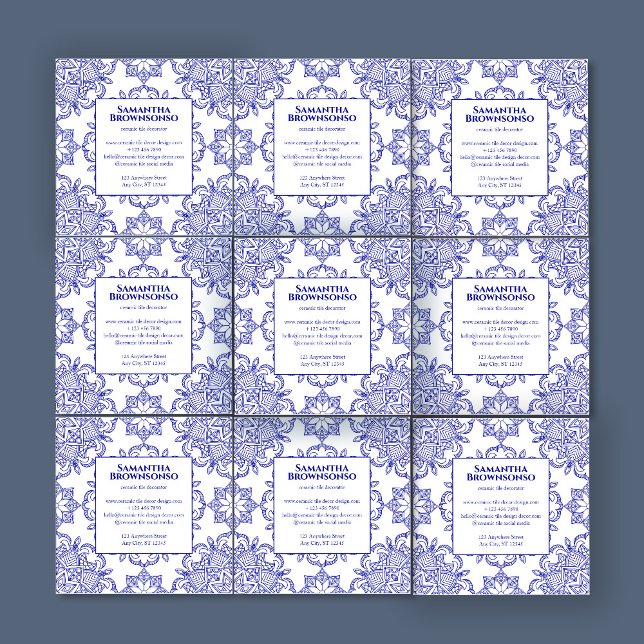 Navy Seamless Mosaic Tile Pattern Square Business Card (Creator Uploaded)