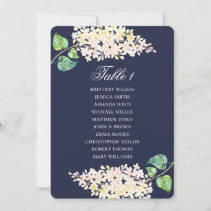 Navy seating chart. White lilac floral wedding Invitation