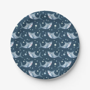Navy Sharks Swimming Paper Plates