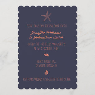 Navy shell rehearsal dinner invitations scalloped