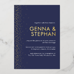 Navy Shimmer foil wedding invitation card