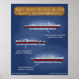 Navy Ships Named After Coast Guard Heroes Poster