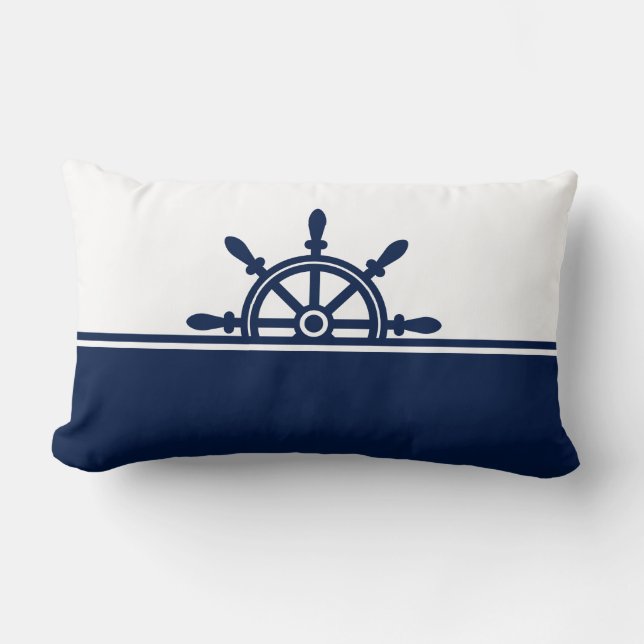Navy Ship's Wheel Nautical Lumbar Pillow (Front)