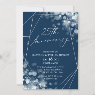 Navy & Silver 25th Wedding Anniversary Invitation