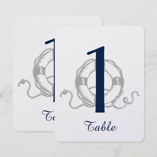 Navy Silver Anchor Beach Wedding Table Number (Front/Back)