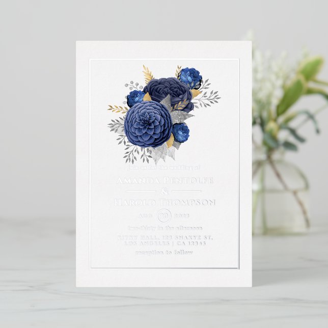 Navy, Silver and Gold Floral Wedding (Standing Front)
